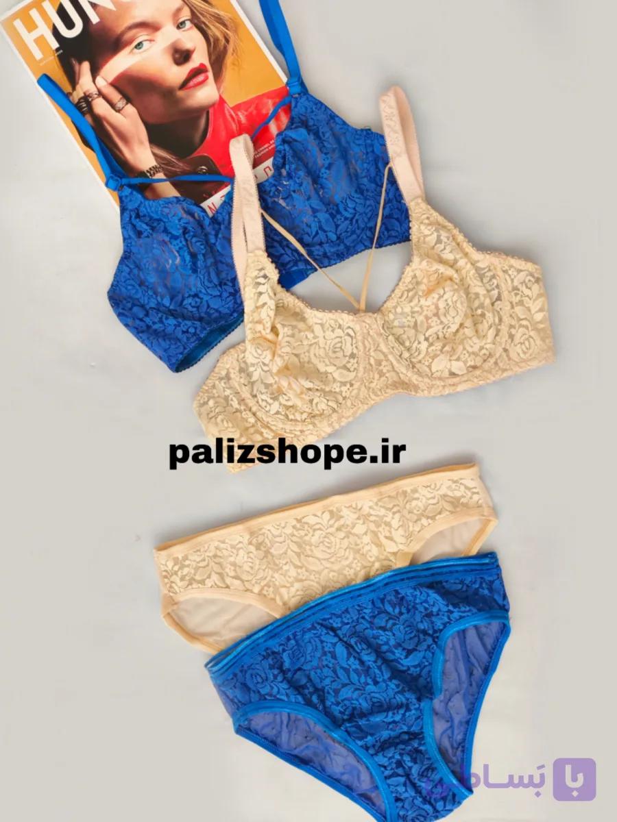 ست لباس زیر فانتزی گیپوری زنانه طرح گل رز رنگ صدری