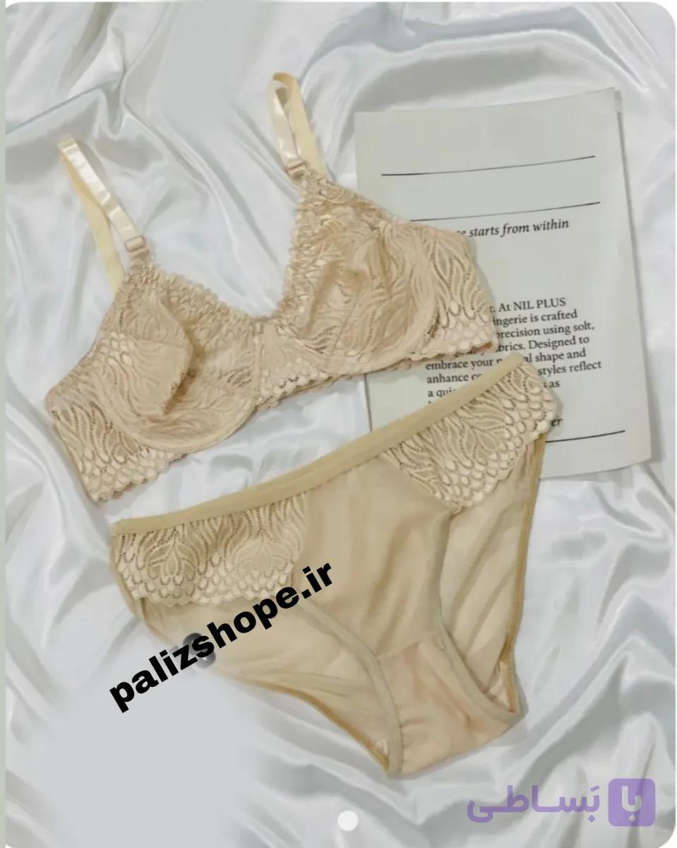 ست لباس زیر فانتزی گیپوری زنانه طرح درختی رنگ‌کرم