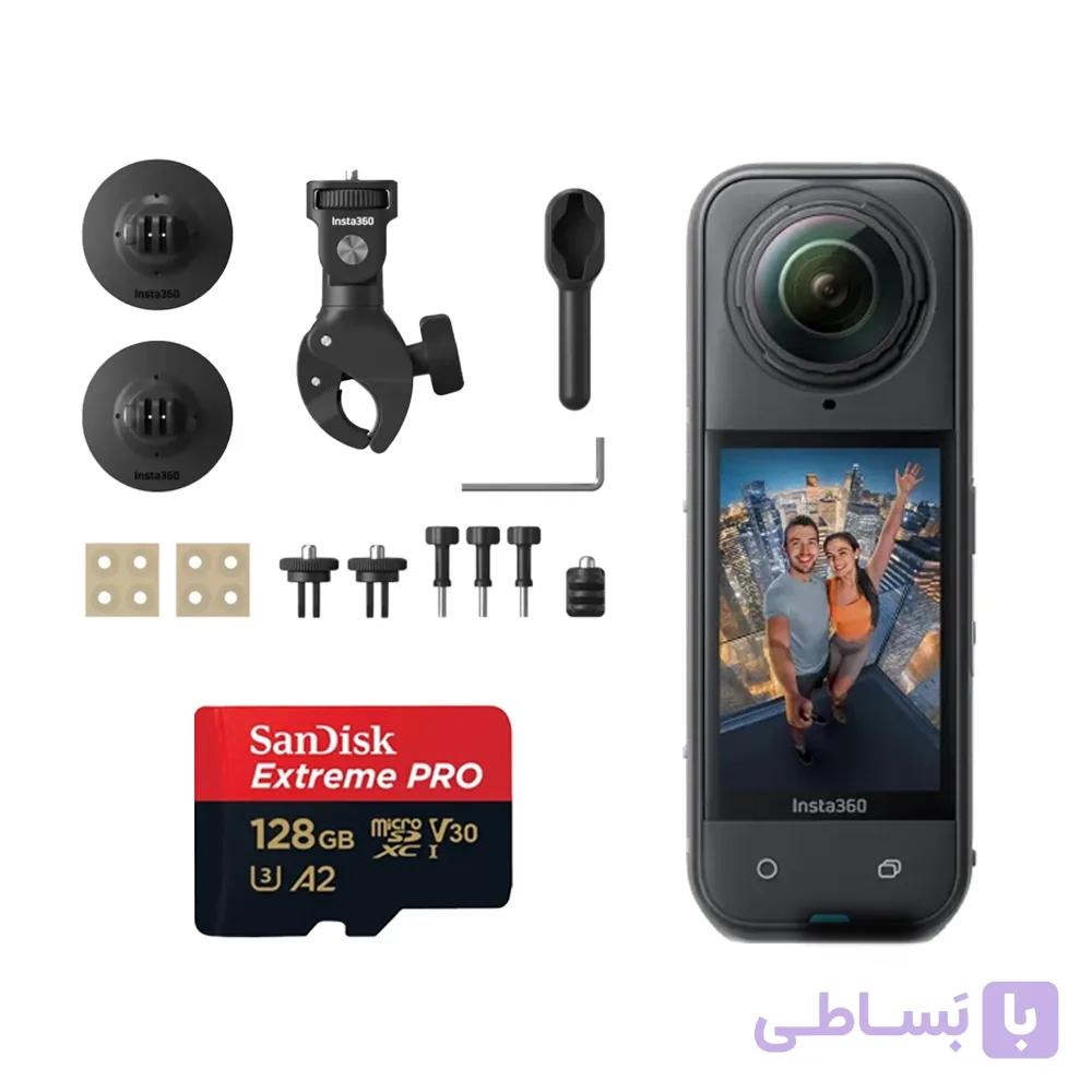 کیت موتورسواری دوربین اینستا 360 مدل Insta360 X5Insta360 X5 360 Degree Action Camera with 8K + insta360 motorcycle accessories bundle + sandisk microSD 128/200 kit — تصویر 1