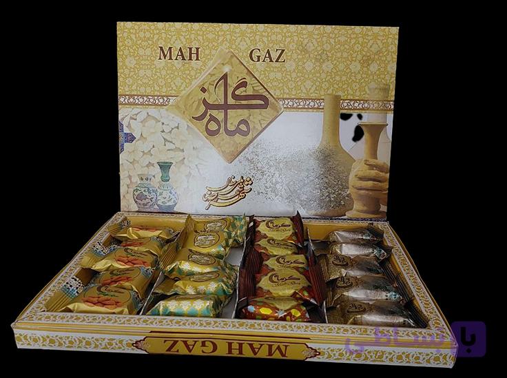 جعبه میکس کادویی گز ماه (4 نوع گز لقمه ای ممتاز) 500 گرم خالص