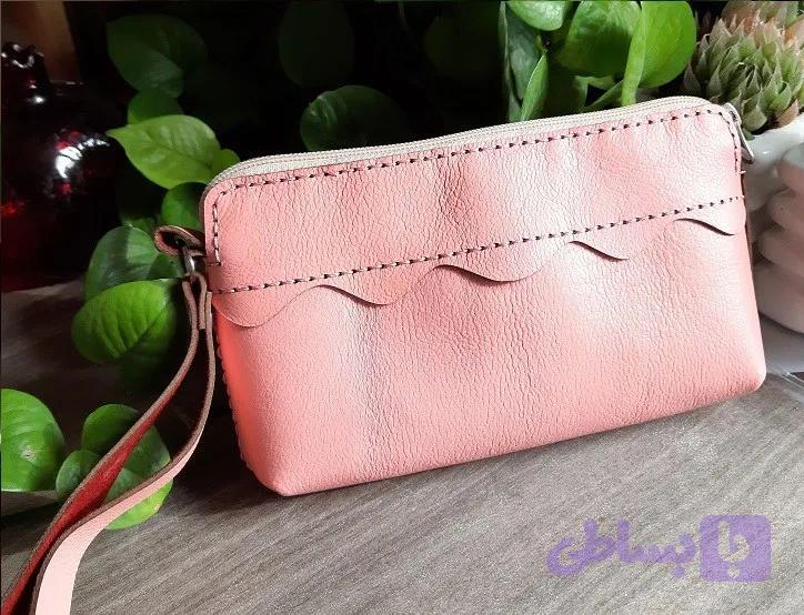 کیف دستی چرم طبیعی صورتی