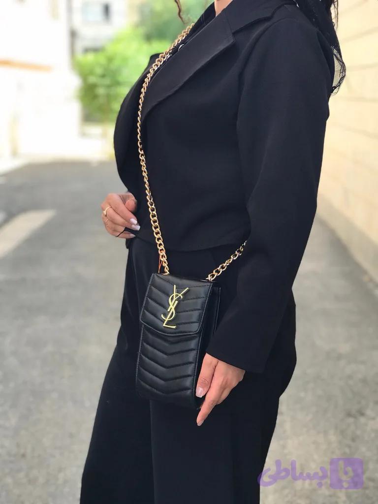 کیف موبایلی زنانه YSL مشکی زنجیردار وارداتی — تصویر 1