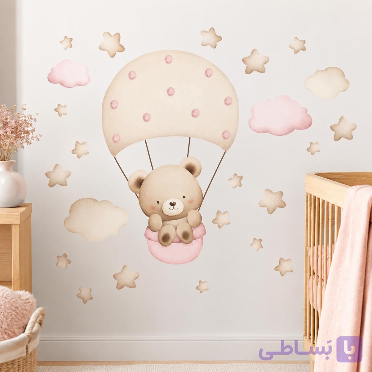 برچسب دیواری اتاق کودک - تدی کوچولو ( تم نسکافه ای ) - کد W168G