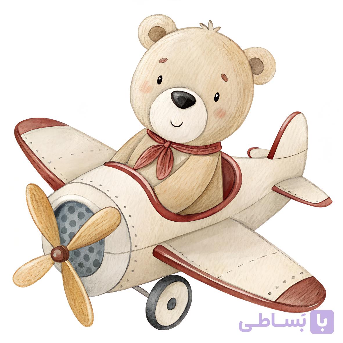 استیکر دیواری اتاق کودک - خرسی خلبان - کد W224