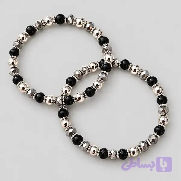 ست دستبند مشکی و نقره ای