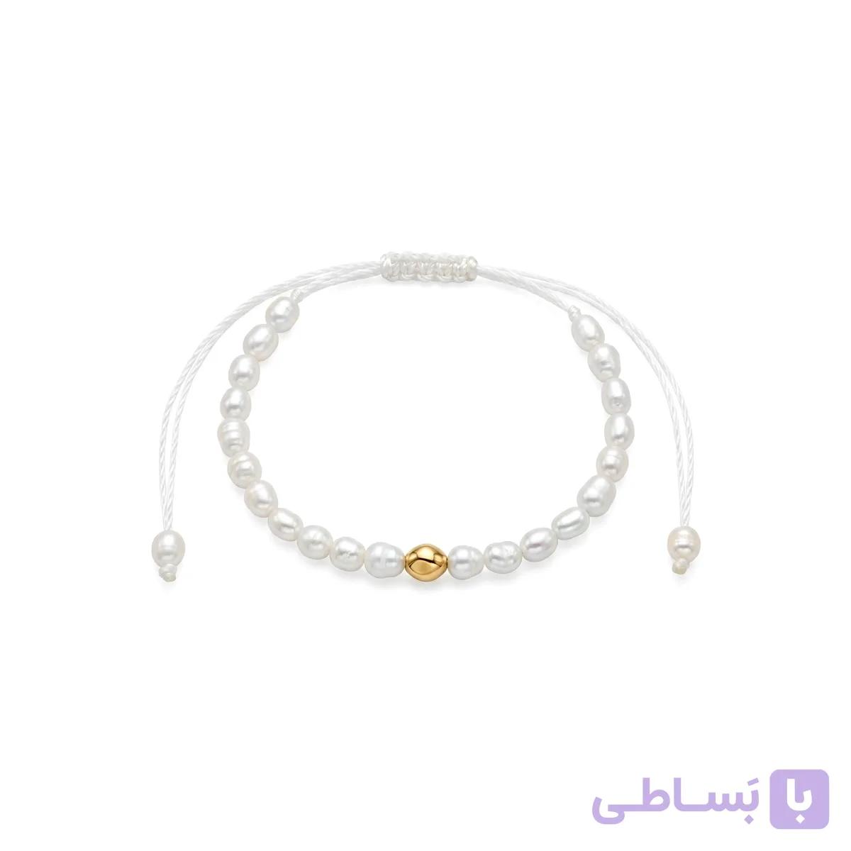 دستبند طلا و نخ مروارید و دانه کوماکی — تصویر 1