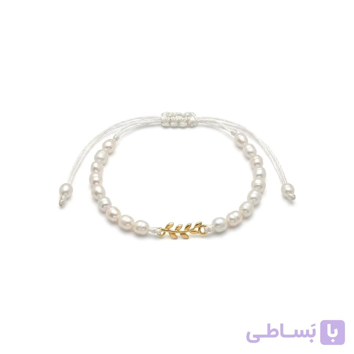 دستبند طلا و نخ مروارید برگ زیتون — تصویر 1