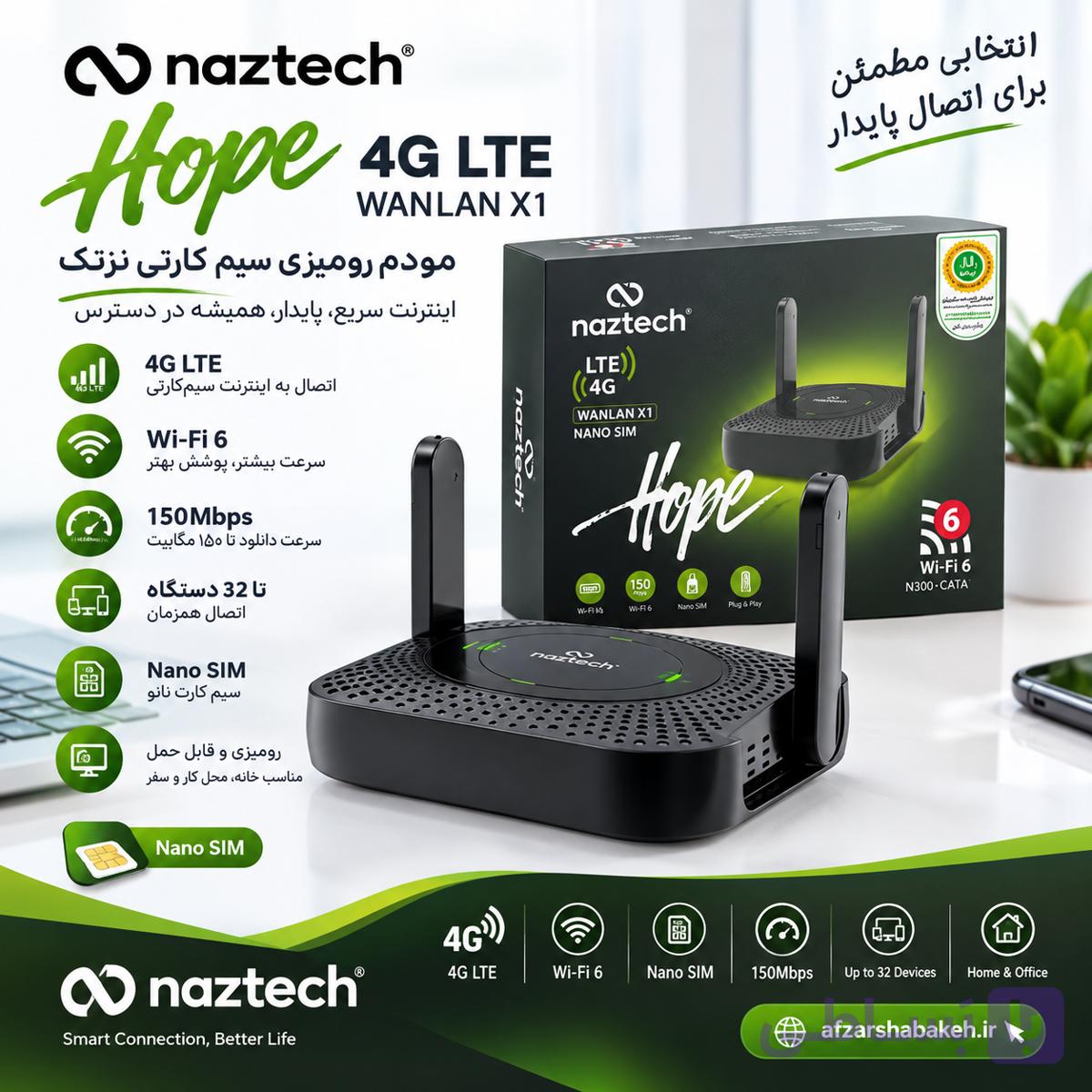 مودم 4G LTE رومیزی نزتک Naztech Hope