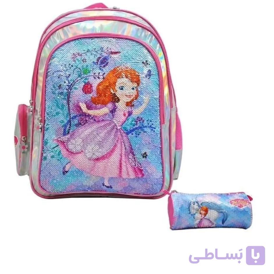 کوله سوفیا همراه جامدادی پولک برگردون