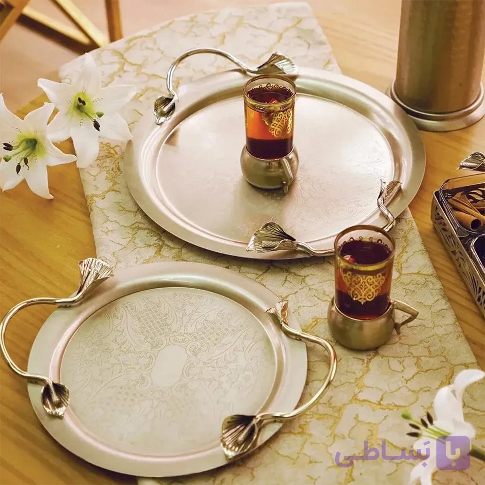 سینی پذیرایی طرح ایتالیایی دسته لیلیوم (ست دو عددی) — تصویر 1