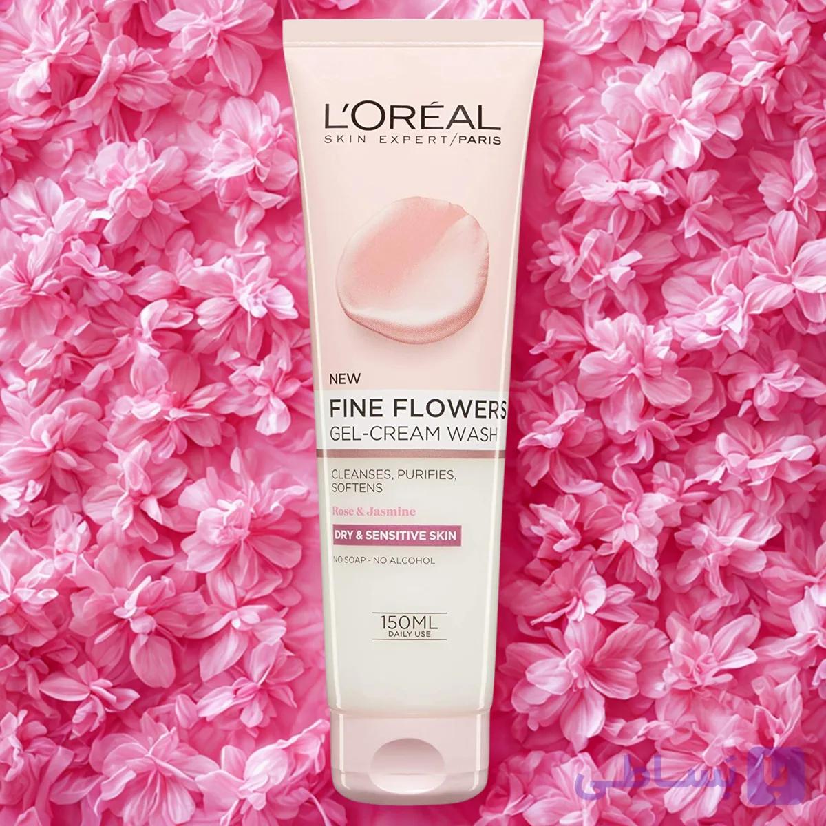 کرم ژل شستشوی صورت لورآل Fine Flowers حاوی گل رز مناسب ‍‍‍‍‍‍‍‍‍‍ خشک و حساس