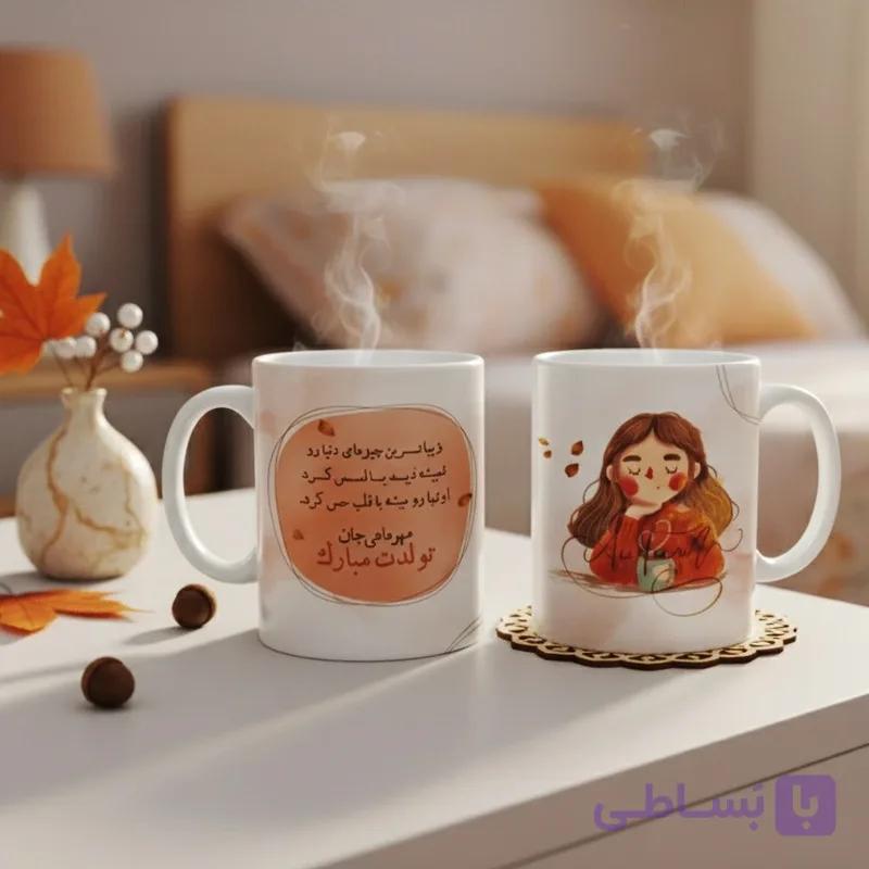 ماگ سرامیکی طرح دختر پاییزی کد 032 — تصویر 1