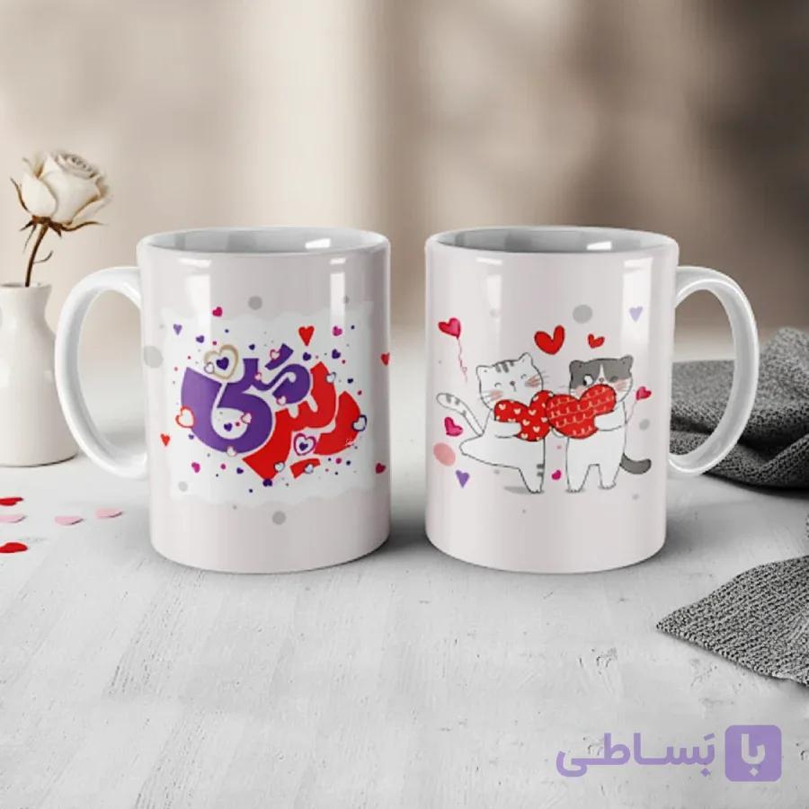 ماگ عاشقانه طرح گربه فانتزی کد 500