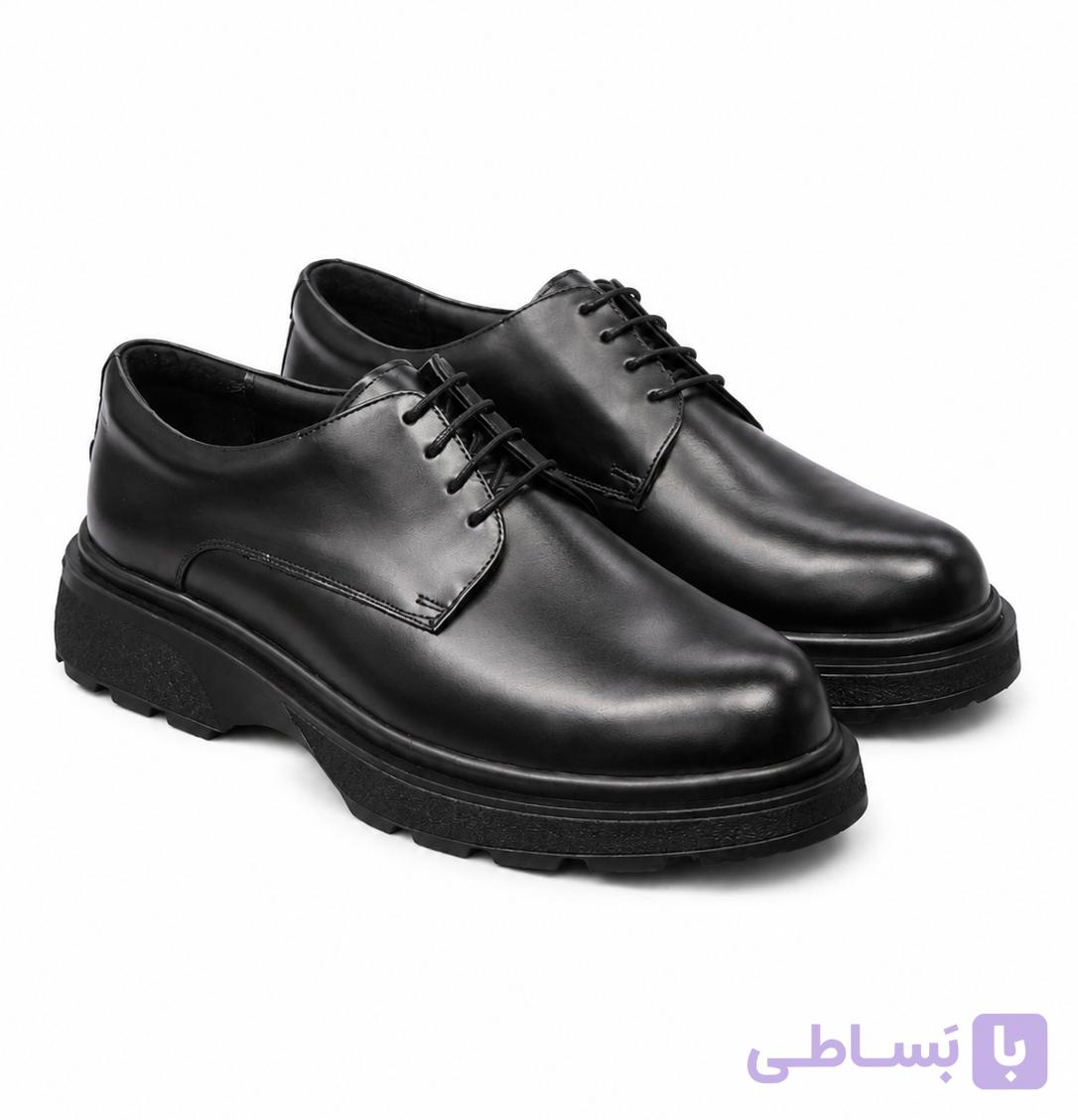 کفش چرم مردانه دربی بندی ساده — تصویر 1