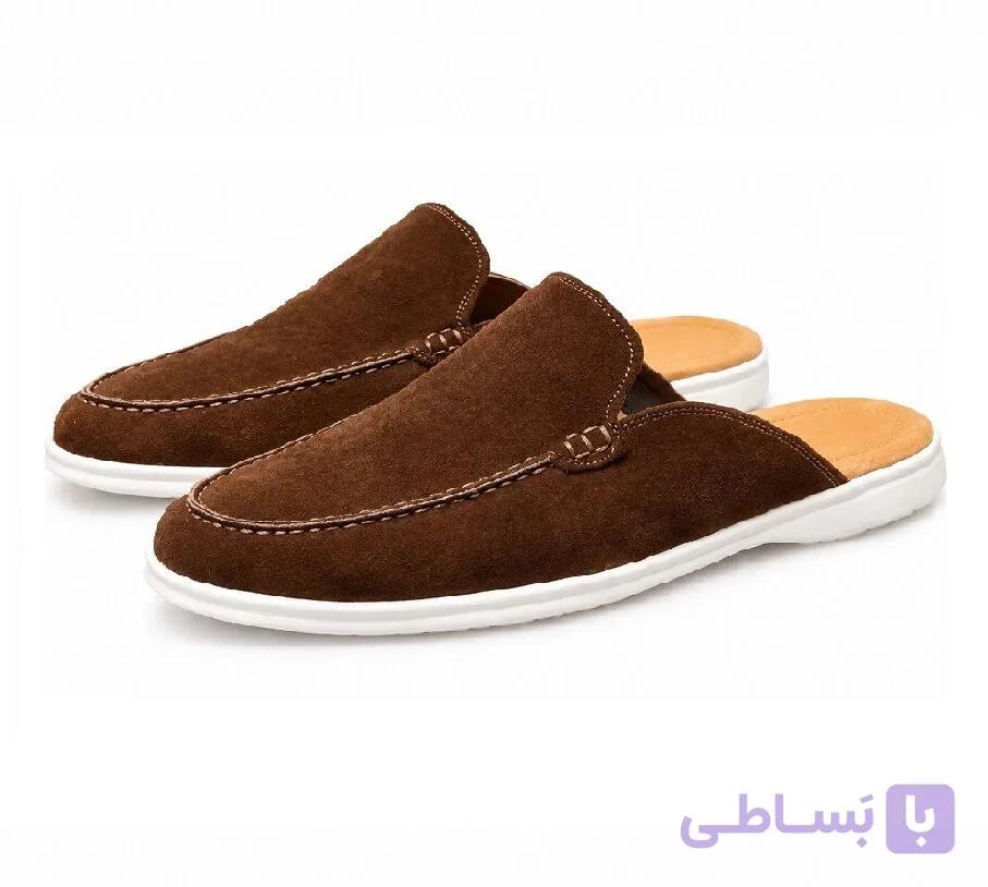 اسلیپر صندل چرم مردانه مدل لوفر جیر رنگ قهوه ای — تصویر 1