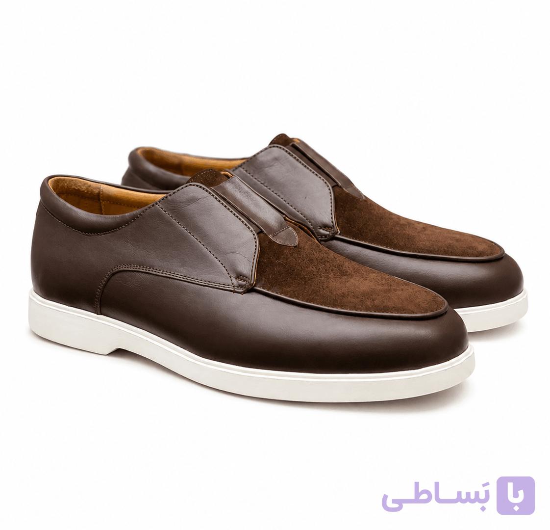 کفش چرم مردانه yz قهوه ای — تصویر 1