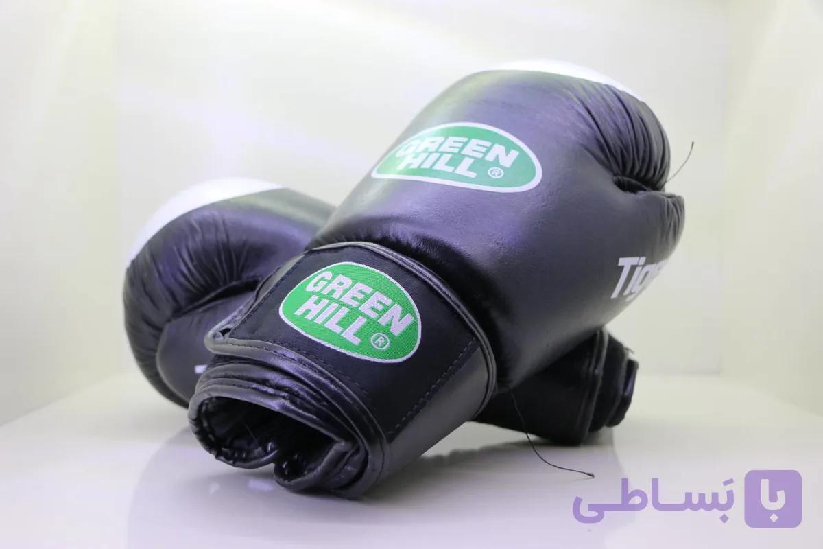 دستکش بوکس چرم طبیعی مارک گرین هیل مشکی سایز 12 — تصویر 1