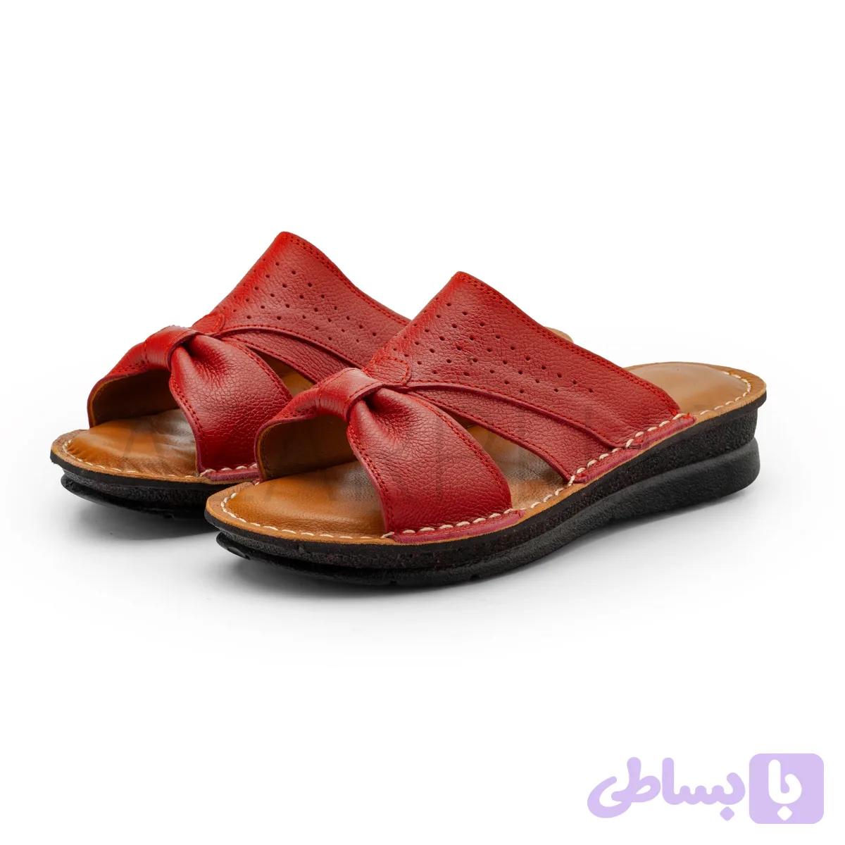 صندل طبی زنانه راحتی چرم طبیعی گاوی دوردوخت مدل ابرا نسکافه ای — تصویر 1