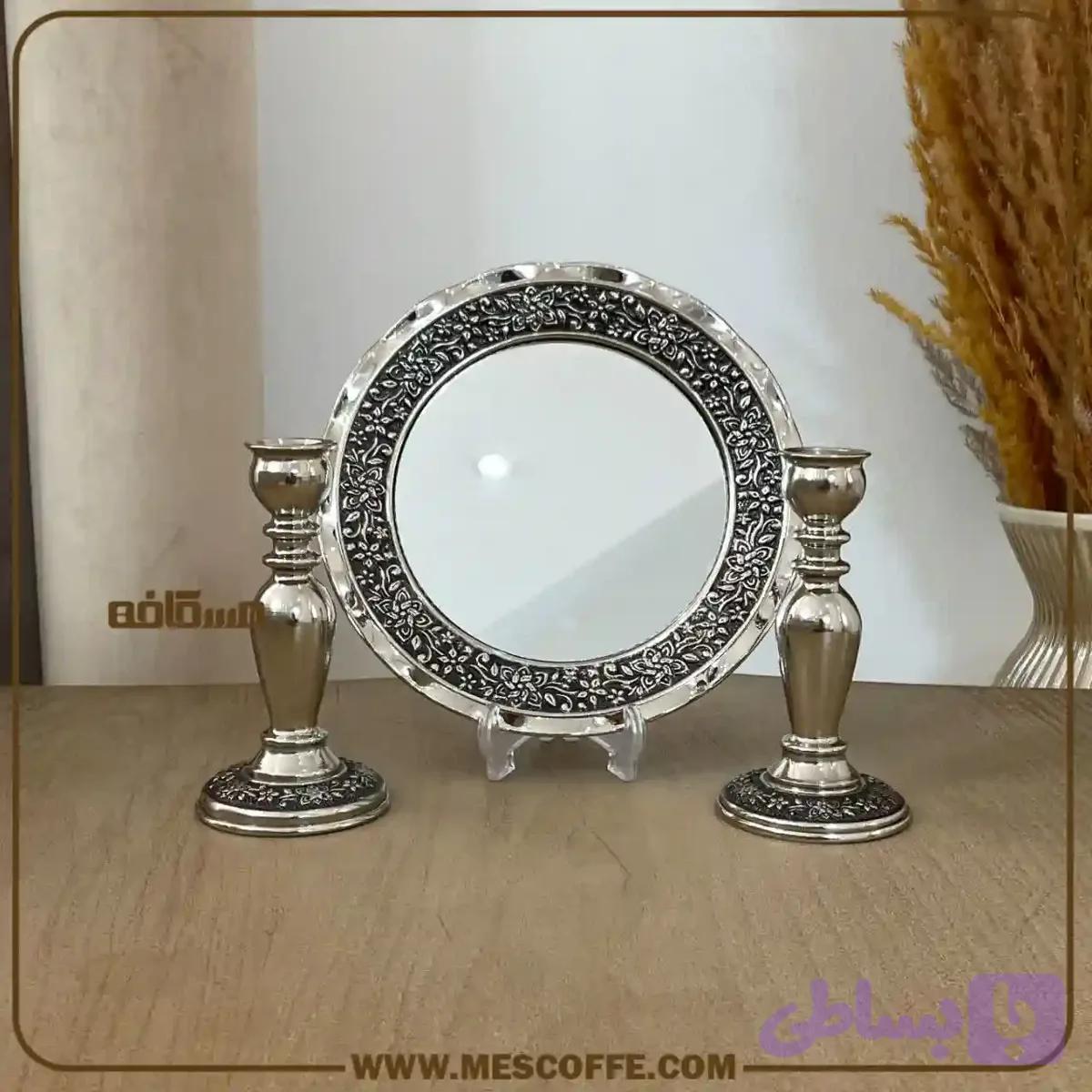 آینه شمعدان مسی گل یاس