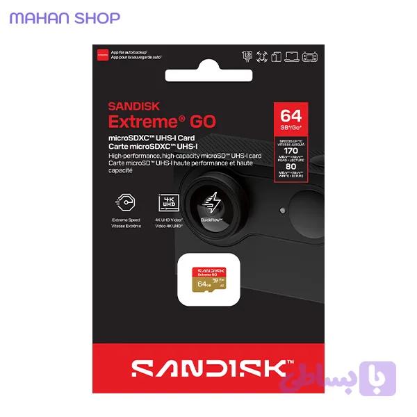 کارت حافظه microSD سن دیسک مدل Extreme GO microSD UHS-I سرعت 170 مگابایت – ظرفیت 64 گیگابایت — تصویر 1