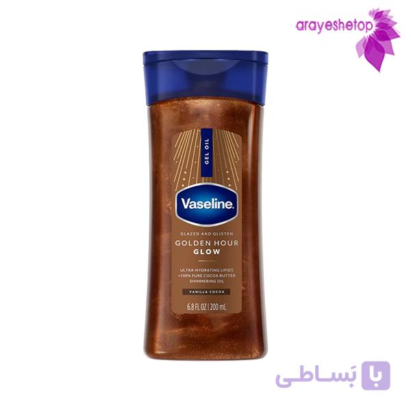 ژل روغن بدن شاین دار وازلین مدل Golden Hour Glow با عصاره کاکائو و وانیل حجم ۲۰۰ میل