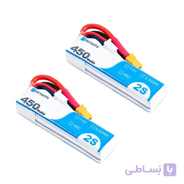پک ۲ عدد باتری BetaFPV لیپو ۲ سل ۴۵۰ میلی آمپر | اف پی وی | BetaFPV 450mAh 2S 45C Lipo Battery (2PCS) — تصویر 1
