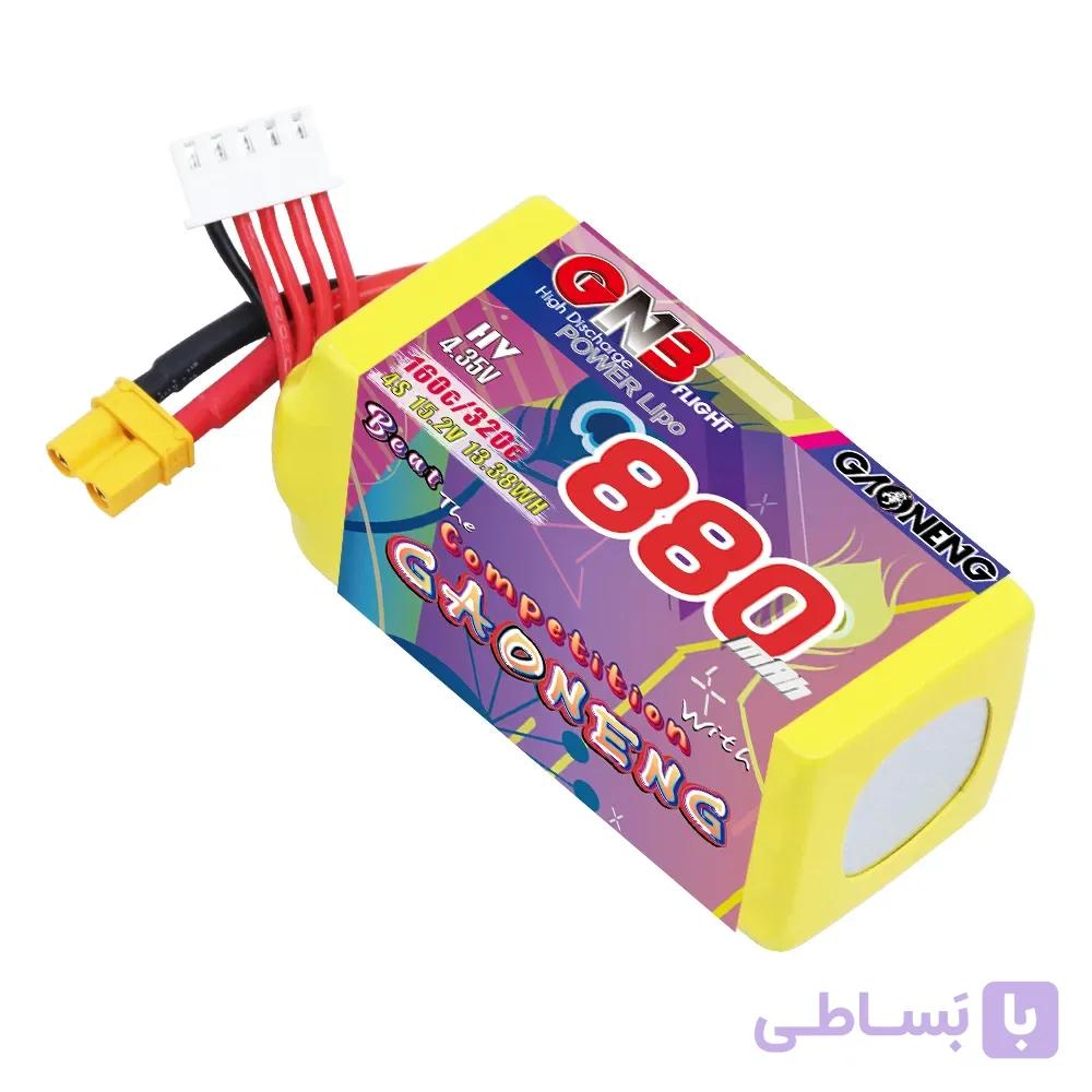 باتری GNB لیپو ۴ سل ۸۸۰ میلی آمپر | اف پی وی | GAONENG GNB LiHV 4S 15.2V 880mAh 160C XT30 LiPo Battery — تصویر 1