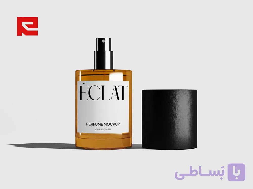 طرح موکاپ لایه باز بطری استوانه‌ای عطر PSD کد 191