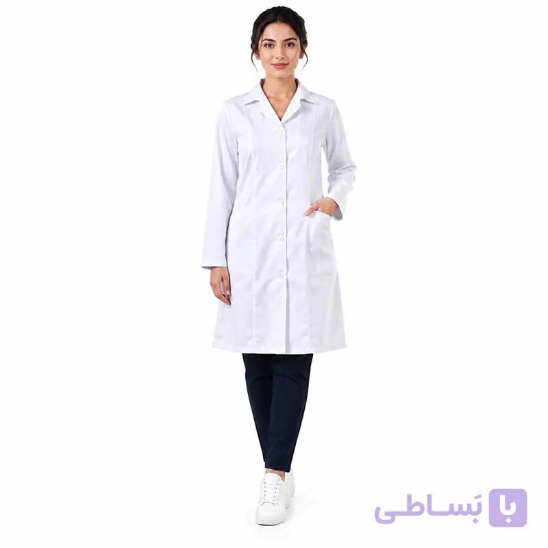 روپوش پزشکی زنانه برند برادران مدل یقه انگلیسی نواردار — تصویر 1