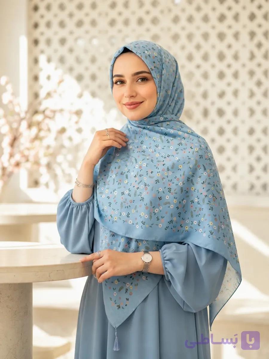روسری سوپرنخ زنانه طرح گل ریز — تصویر 1