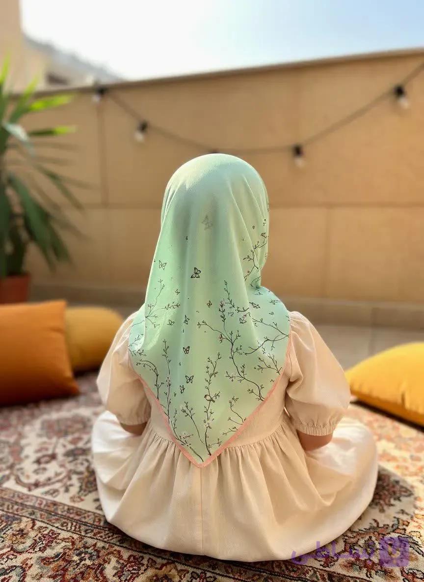 روسری نخی دخترانه طرح شکوفه رنگ سبز — تصویر 1