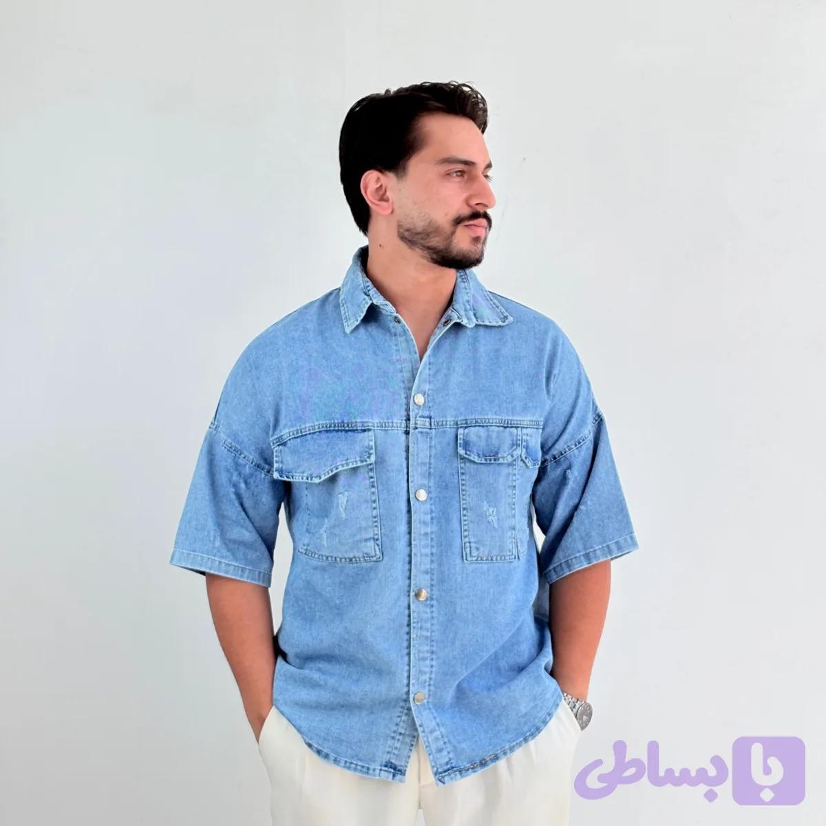 پیراهن جین آبی مدل دوجیب (کد OZSHI)