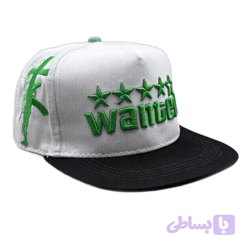 کلاه بک فیت سفید سبز مدل WANTED