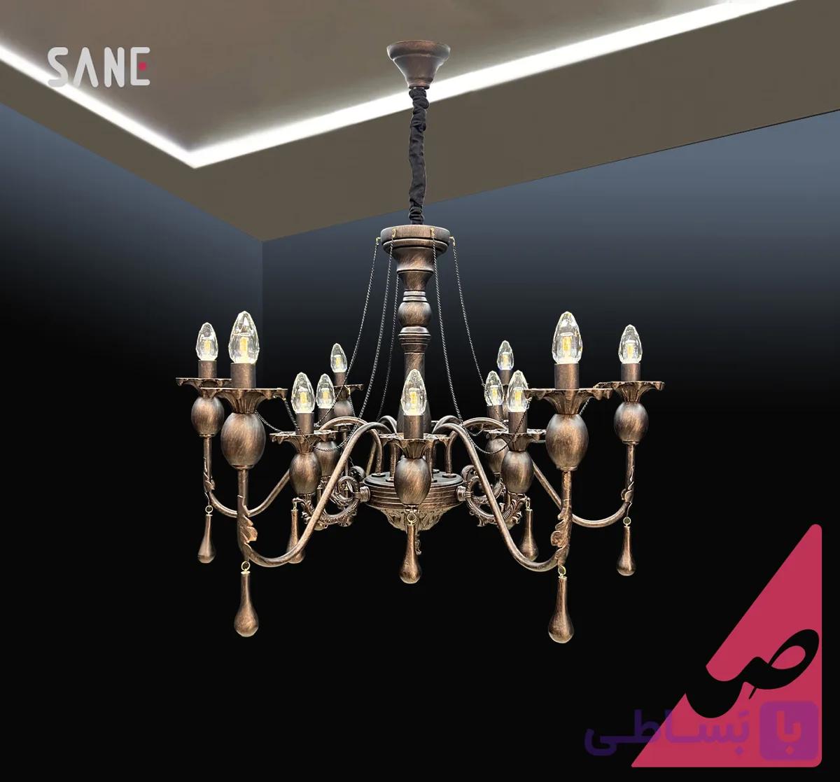لوستر آویز 12 شعله چوبی آهنی صانع کد 16494-MM — تصویر 1