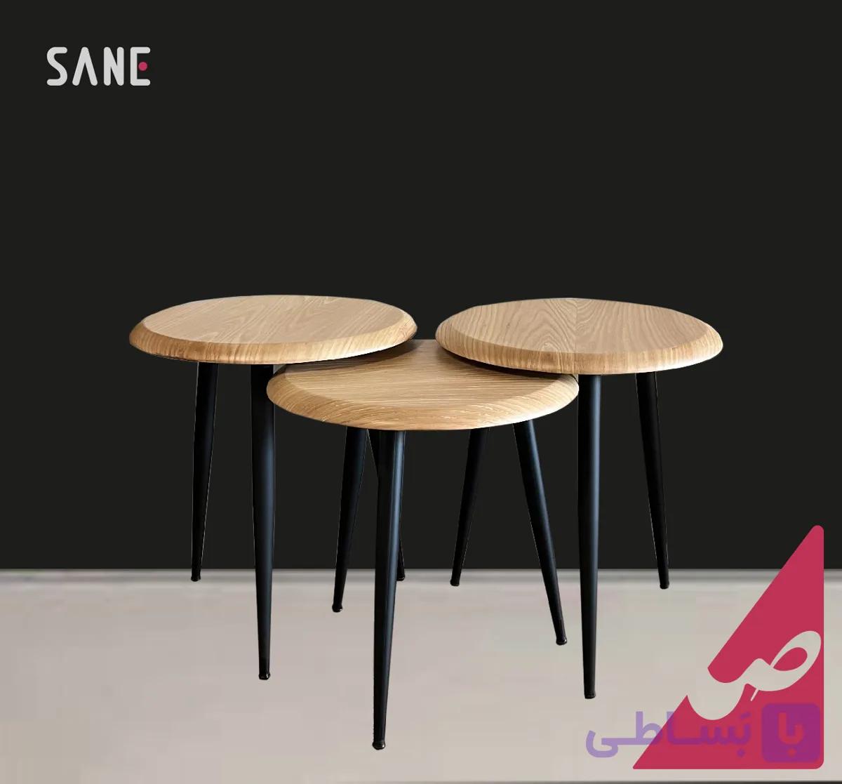 میز چوبی سه تیکه گرد مدل مورینو پایه فلزی کد 30363 — تصویر 1