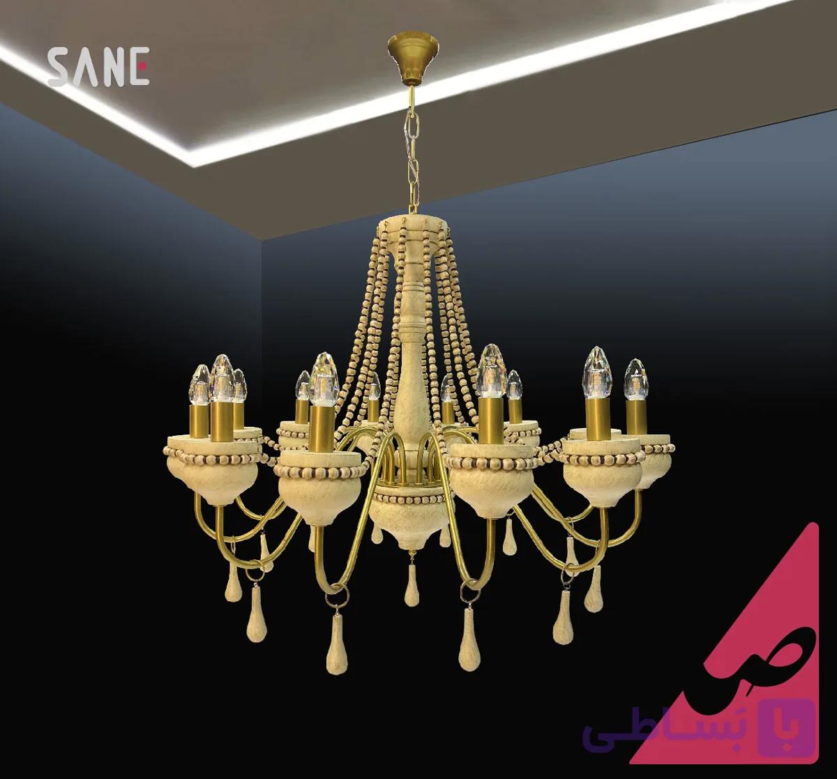 لوستر آویز 12 شعله چوبی آهنی صانع کد 16452-MM