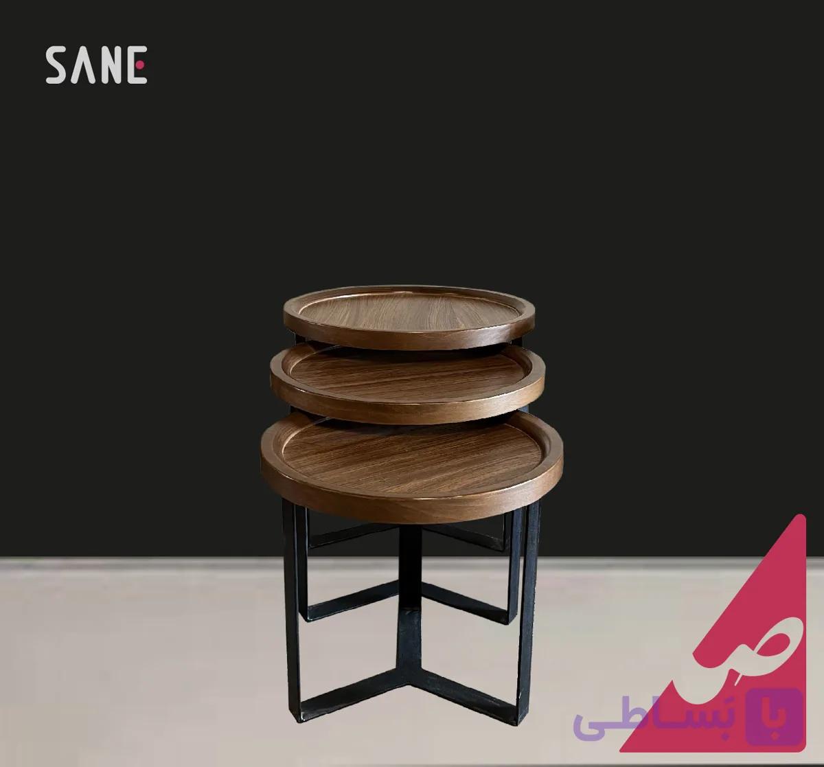 میز چوبی سه تیکه مدل گرد پایه ستاره بازودار کد 30359 — تصویر 1