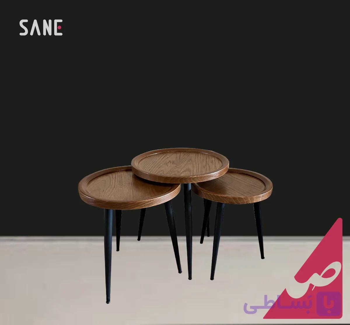 میز چوبی سه تیکه گرد مدل ممبرانی پایه فلزی کد 30364 — تصویر 1