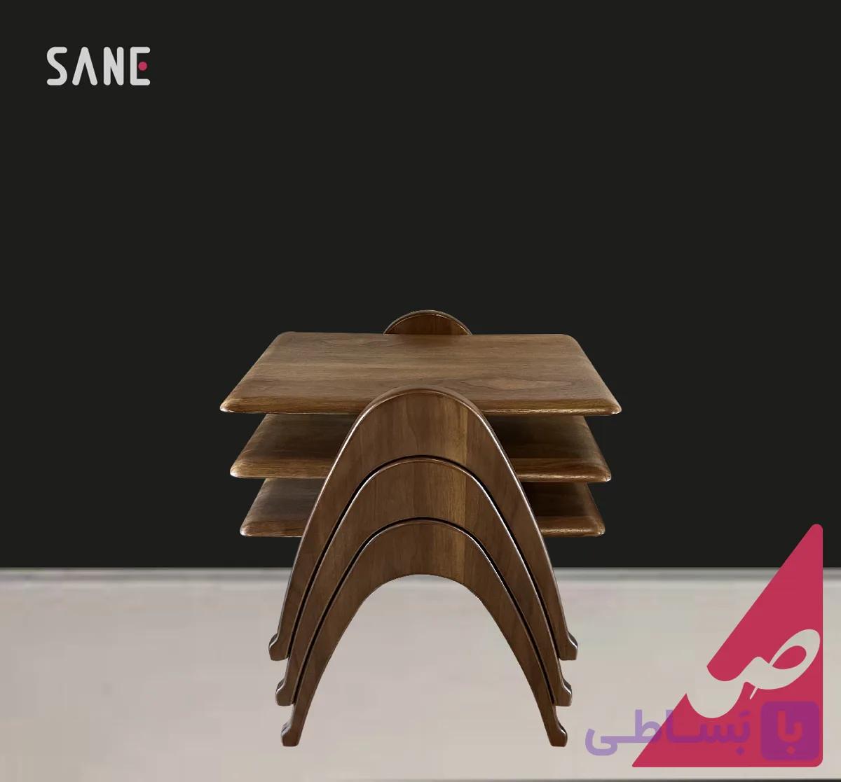 میز چوبی سه تیکه منحنی مدل عسلی برج کد 30357 — تصویر 1
