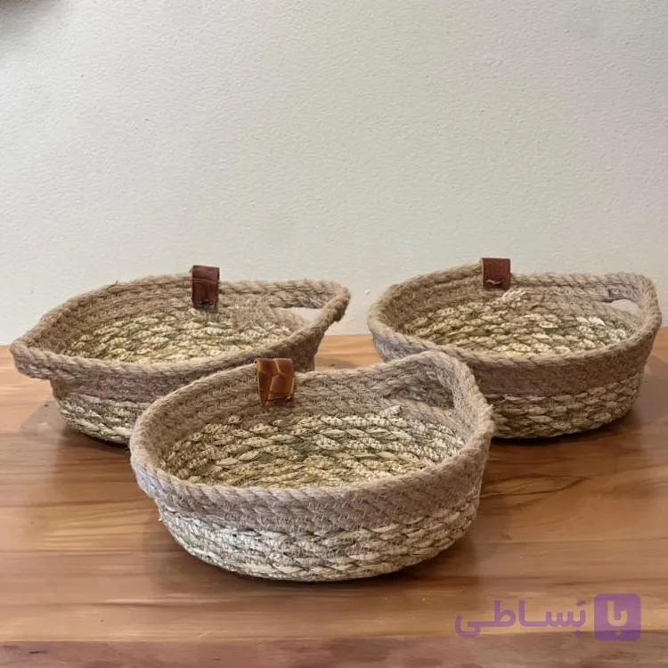 سبد حصیری دست بافت گرد — تصویر 1