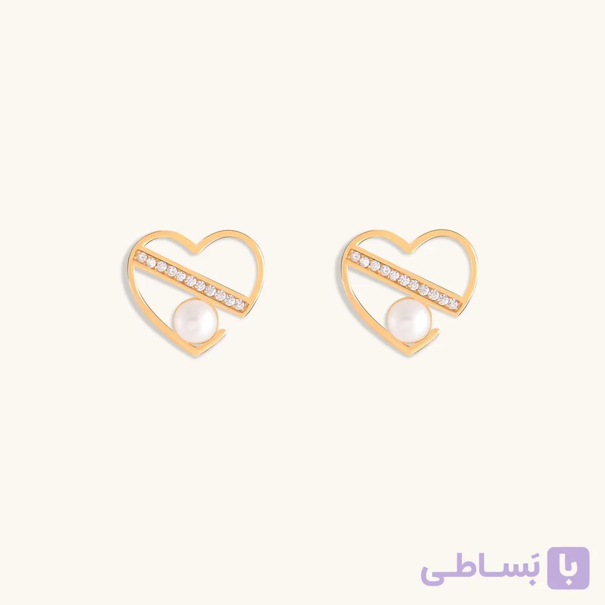 گوشواره طلا یک دل با مروارید — تصویر 1