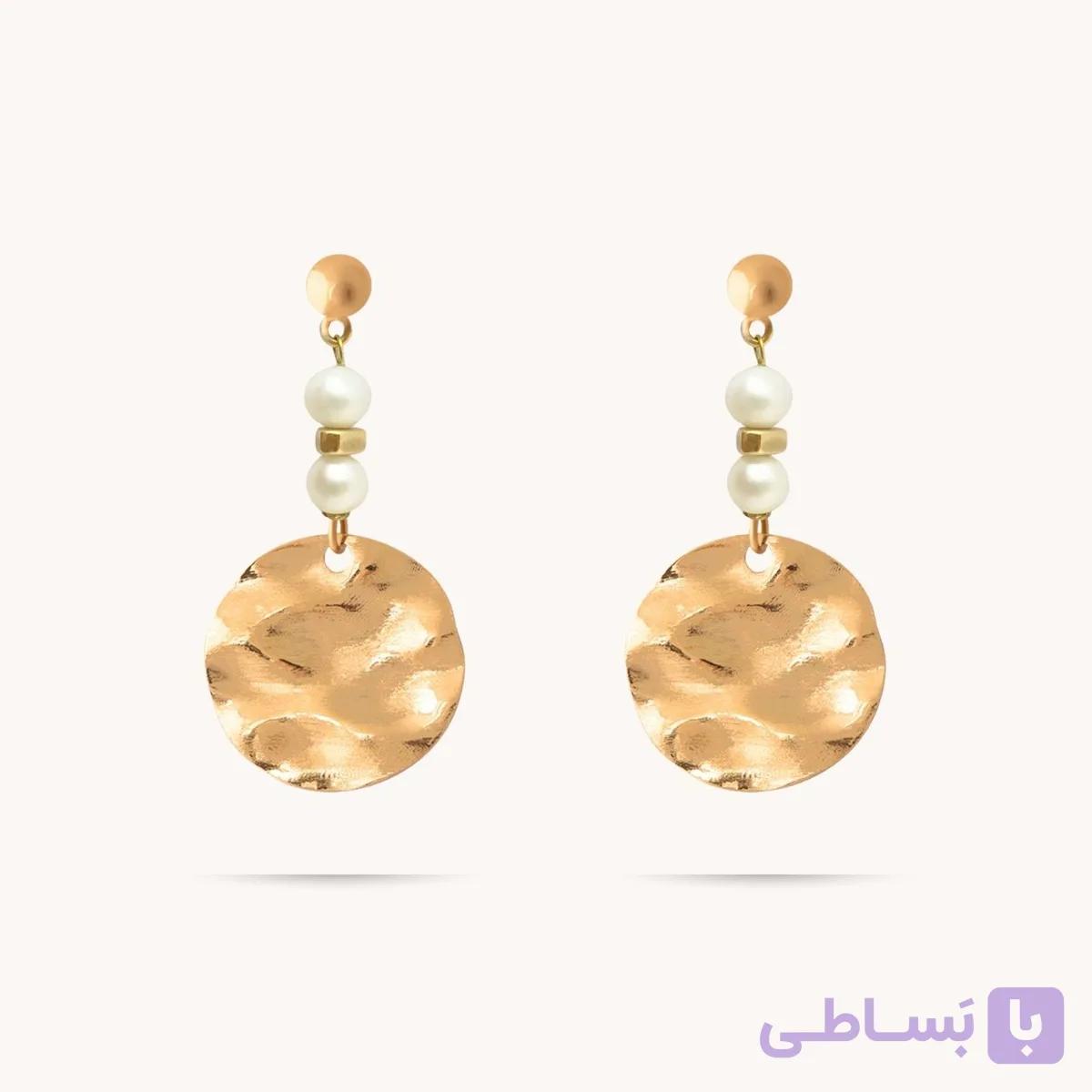 گوشواره طلا دایره موج و مروارید شعبه ونک وزن 4.25 — تصویر 1