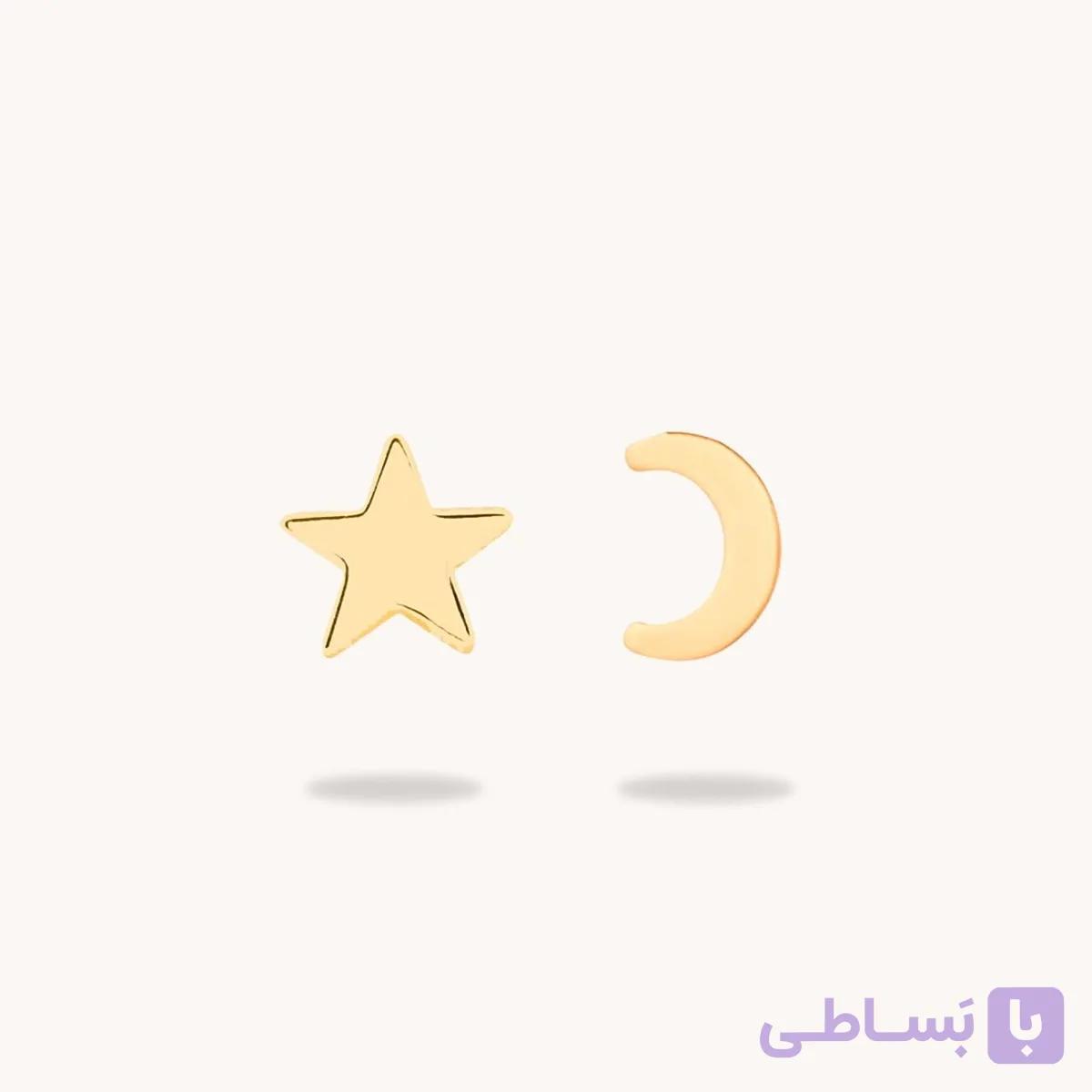 گوشواره طلا میخی ستاره و ماه — تصویر 1