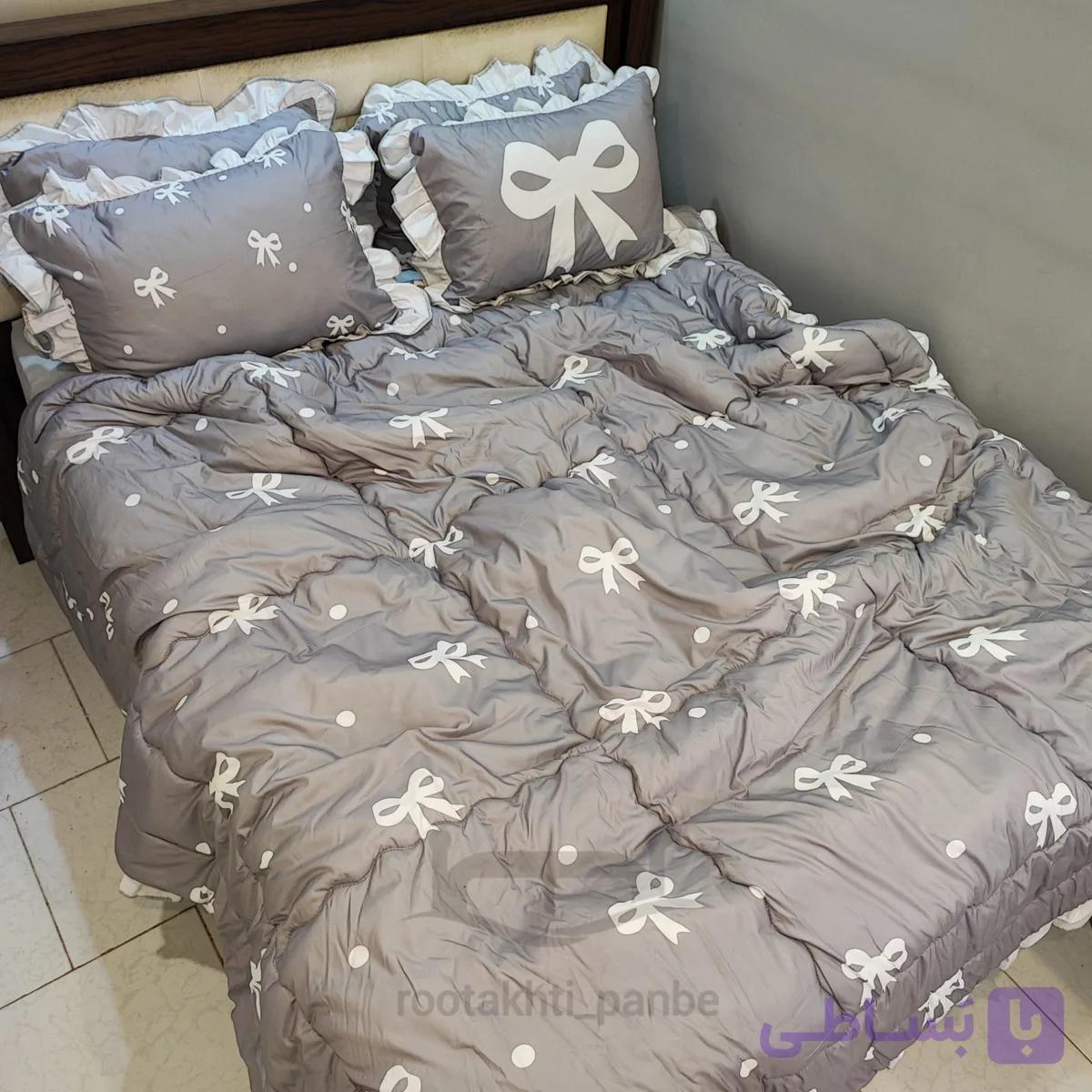 روتختی چین دار طوسی پاپیون سفید کد 34534