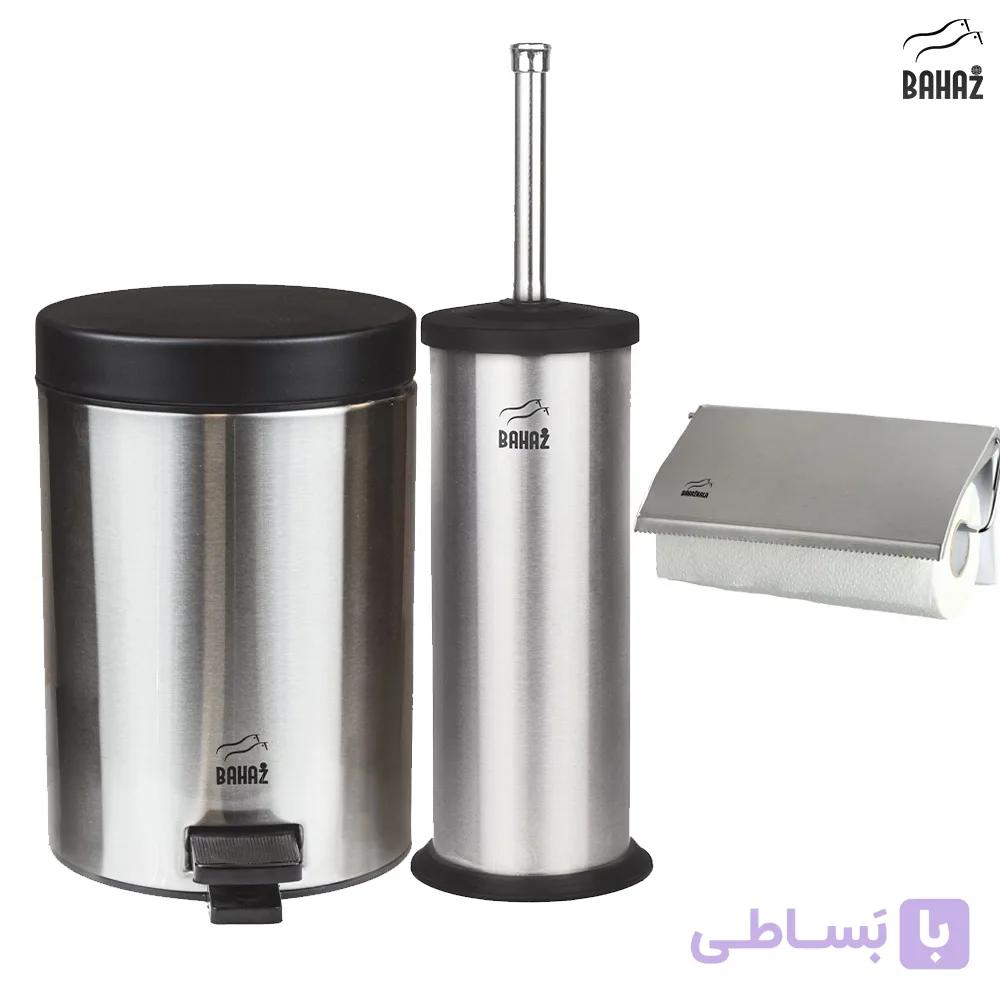 بسته ترکیبی سطل پدالدار 3 لیتری + فرچه بلند + رول دستمال توالت بزرگ برند بهازکالا