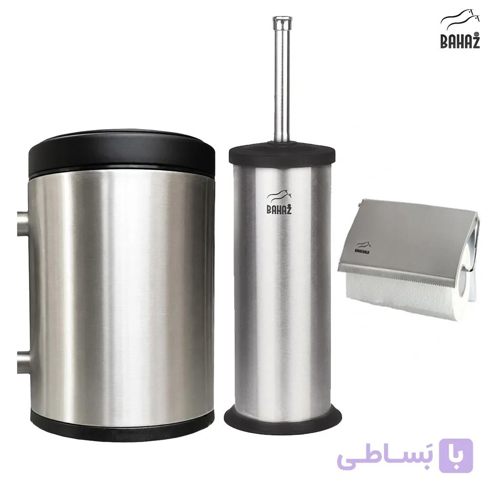 بسته ترکیبی سطل پدالدار 3 لیتری + فرچه کوتاه + رول دستمال توالت کوچک مدل دیواری برند بهازکالا