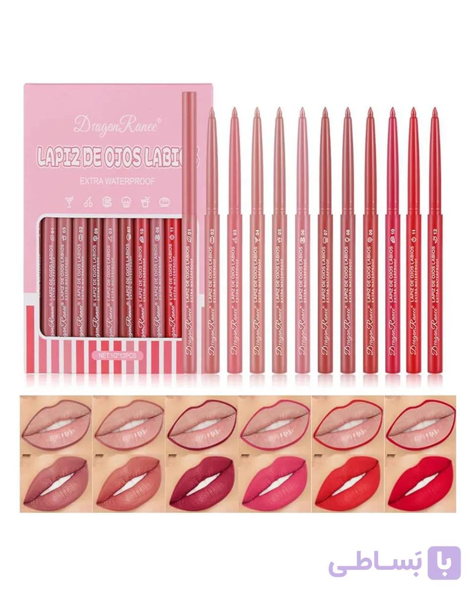 پک ۱۲ عددی خط لب و رژلب ماژیکی دراگون رانی | Dragon Ranee Lip Marker Set – بافت نرم و رنگ‌بندی متنوع — تصویر 1