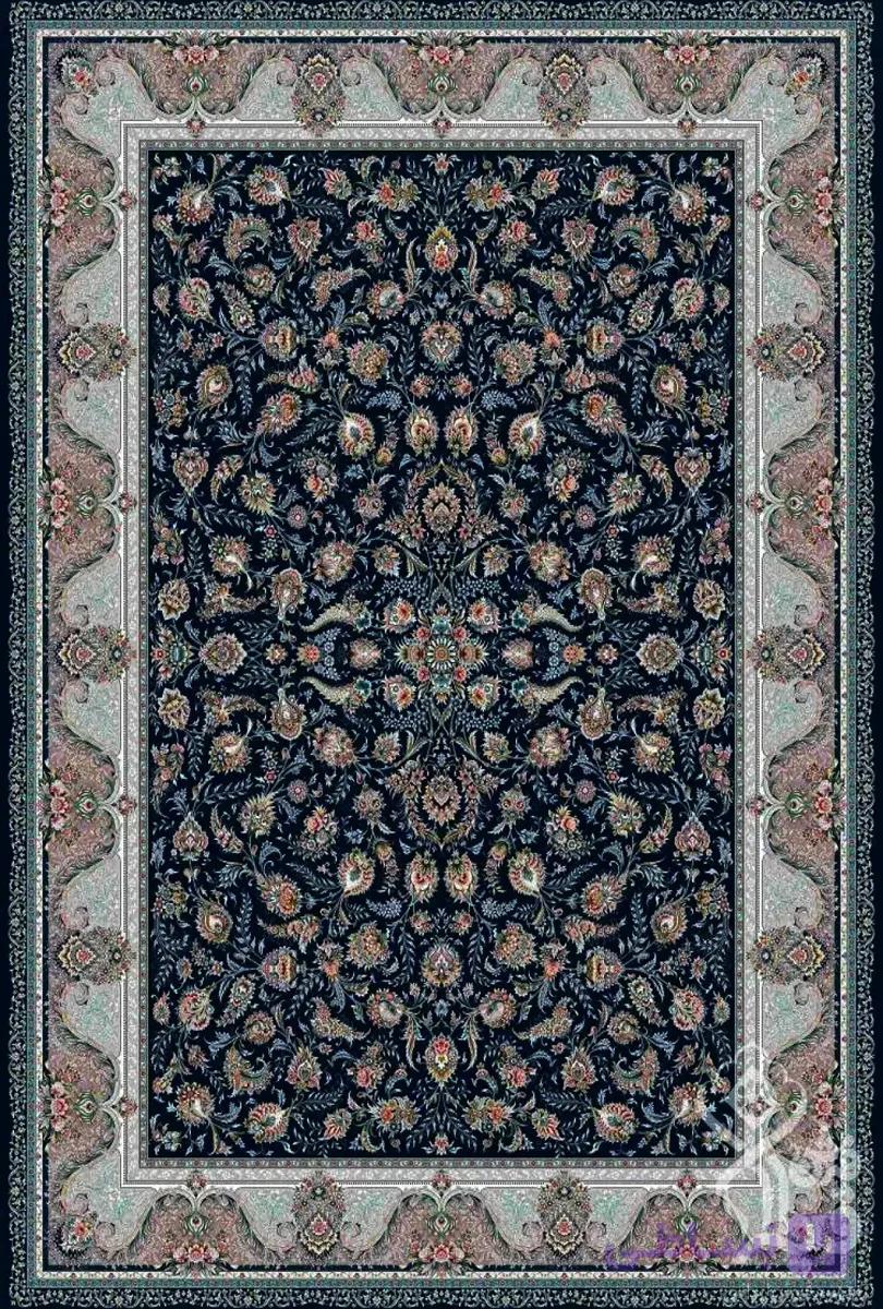 فرش قیطران 1200 شانه کلکسیون پارادایس طرح ایوا زمینه سورمه ای (برجسته)