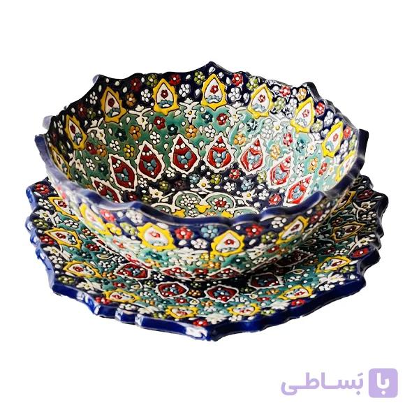 ست کاسه و بشقاب میناکاری روی سفال — تصویر 1
