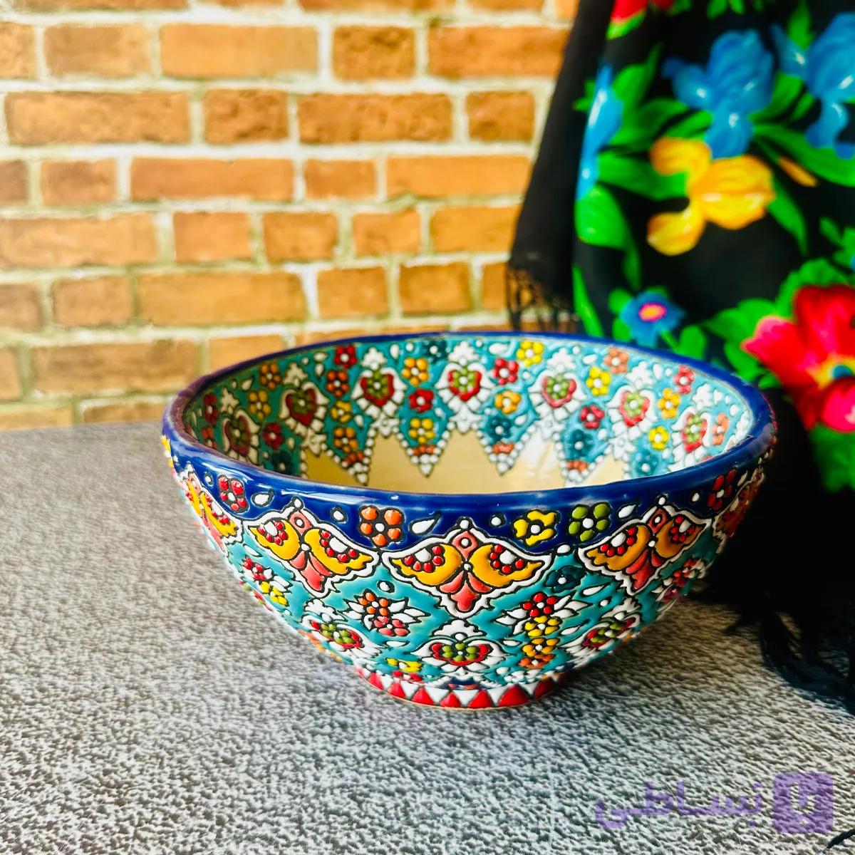 کاسه میناکاری روی سفال قطر ۲۰ سانتی‌متر — تصویر 1